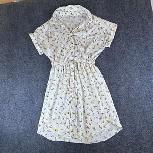 MPH Collection‎ Shirt Dress M White Yellow Floral Elastic Waist Button Front
